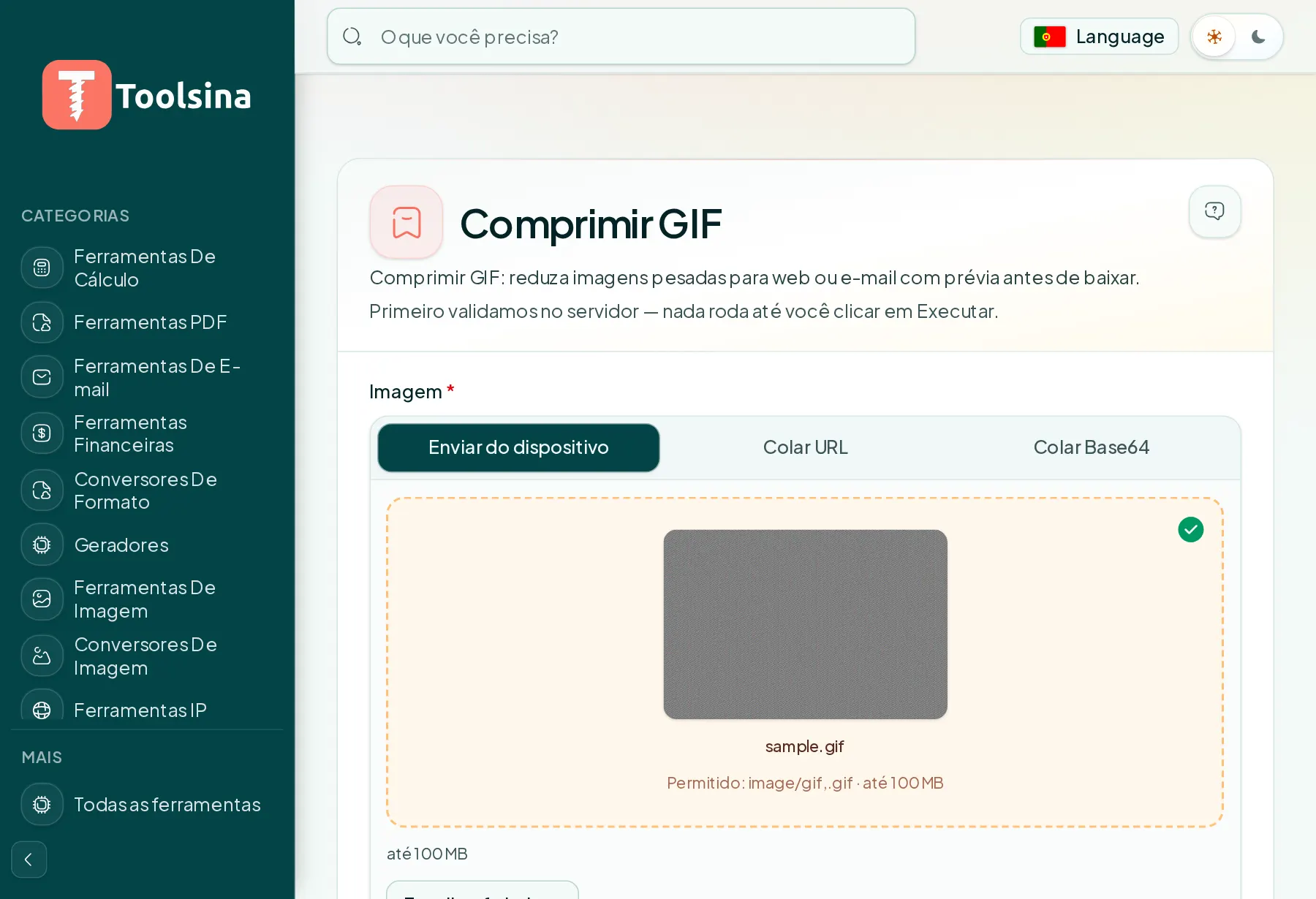 Verifique seu arquivo e ajuste as opções — Como comprimir uma imagem GIF (grátis, online)