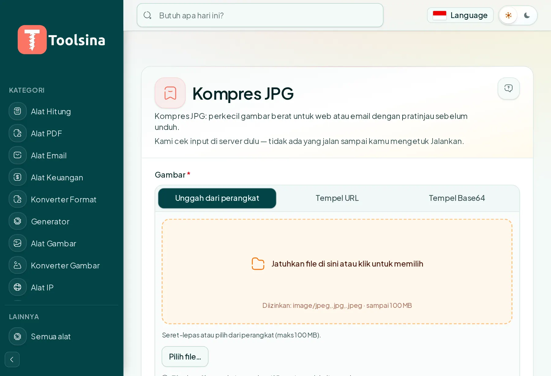 Buka alat dan unggah berkas Anda — Cara Mengompres Gambar JPG (Gratis, Online)