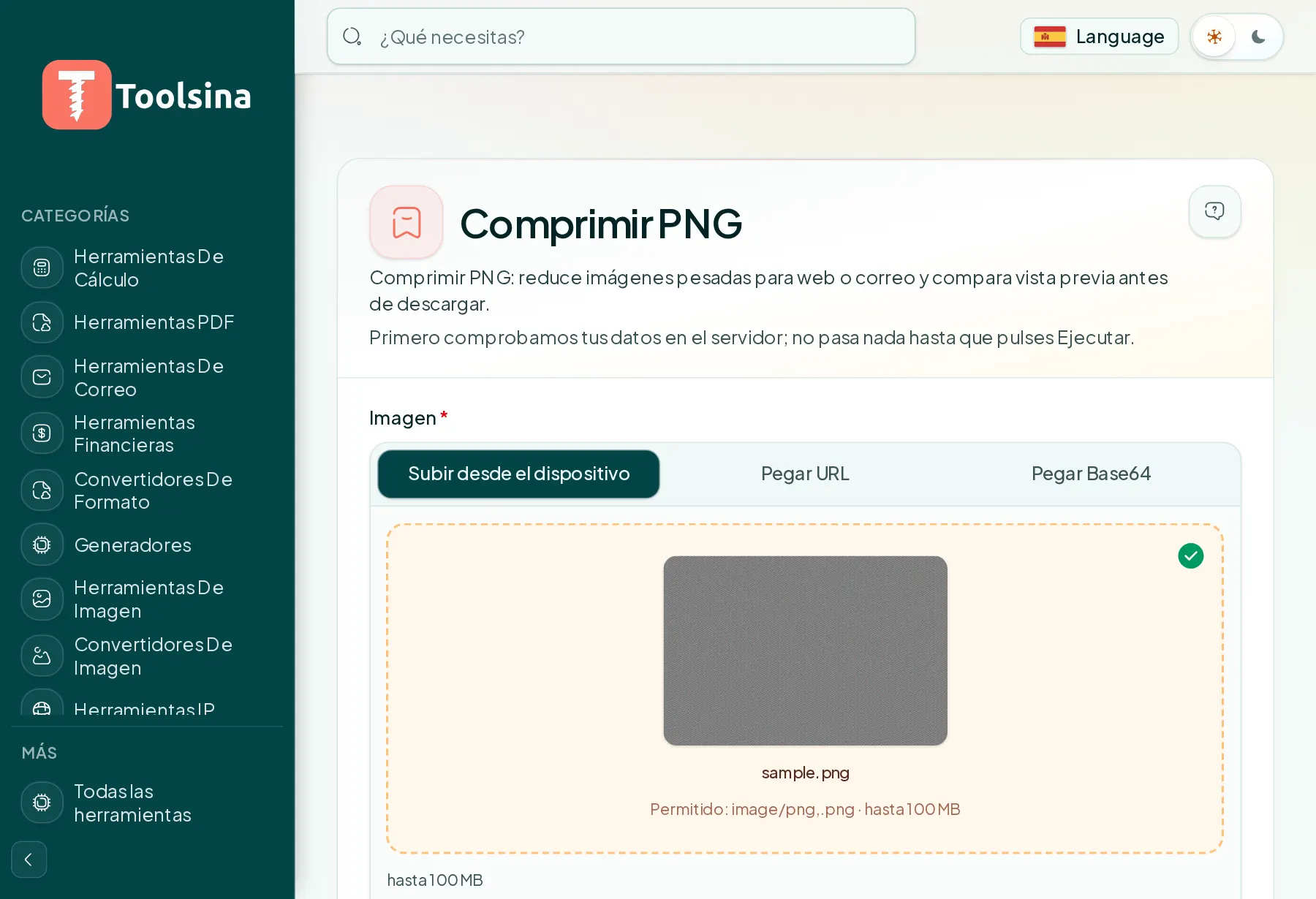 Revisa tu archivo y ajusta las opciones — Cómo comprimir una imagen PNG (gratis, en línea)