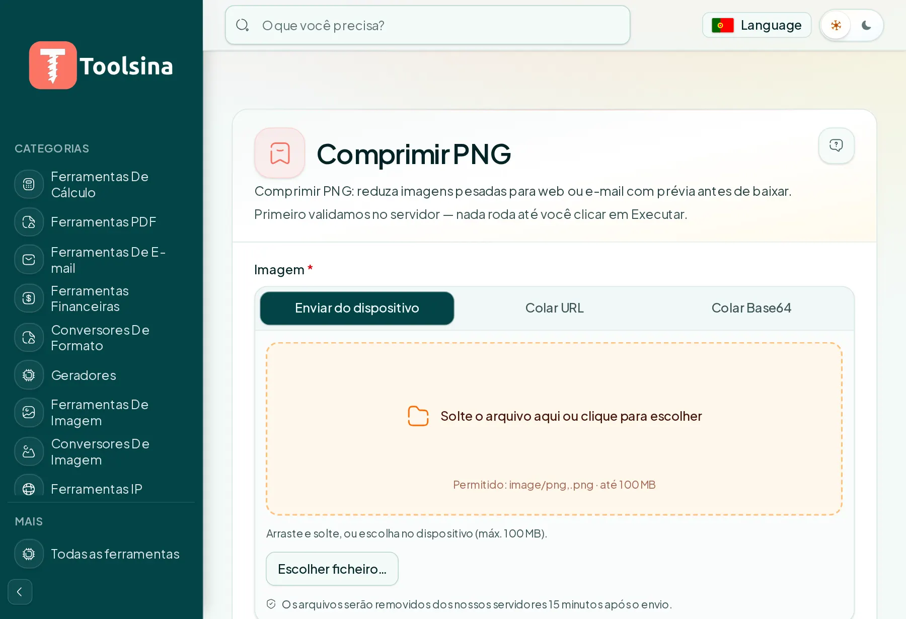 Abra a ferramenta e envie seu arquivo — Como comprimir uma imagem PNG (grátis, online)