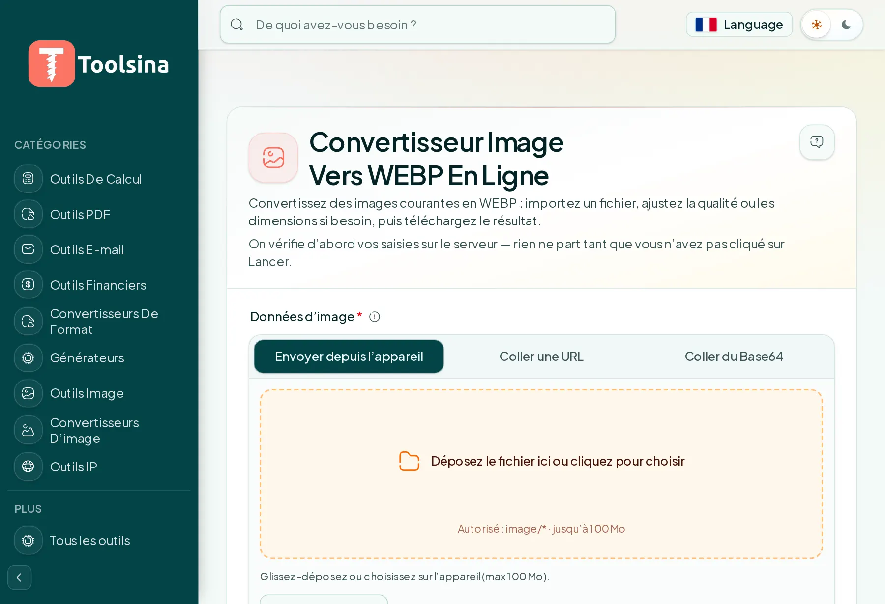 Ouvrez l’outil et importez votre fichier — Comment convertir une image en WebP (gratuit, en ligne)