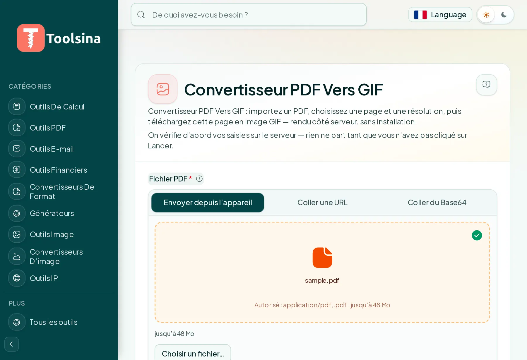 Vérifiez votre fichier et réglez les options — Comment convertir un PDF en GIF (gratuit, en ligne)