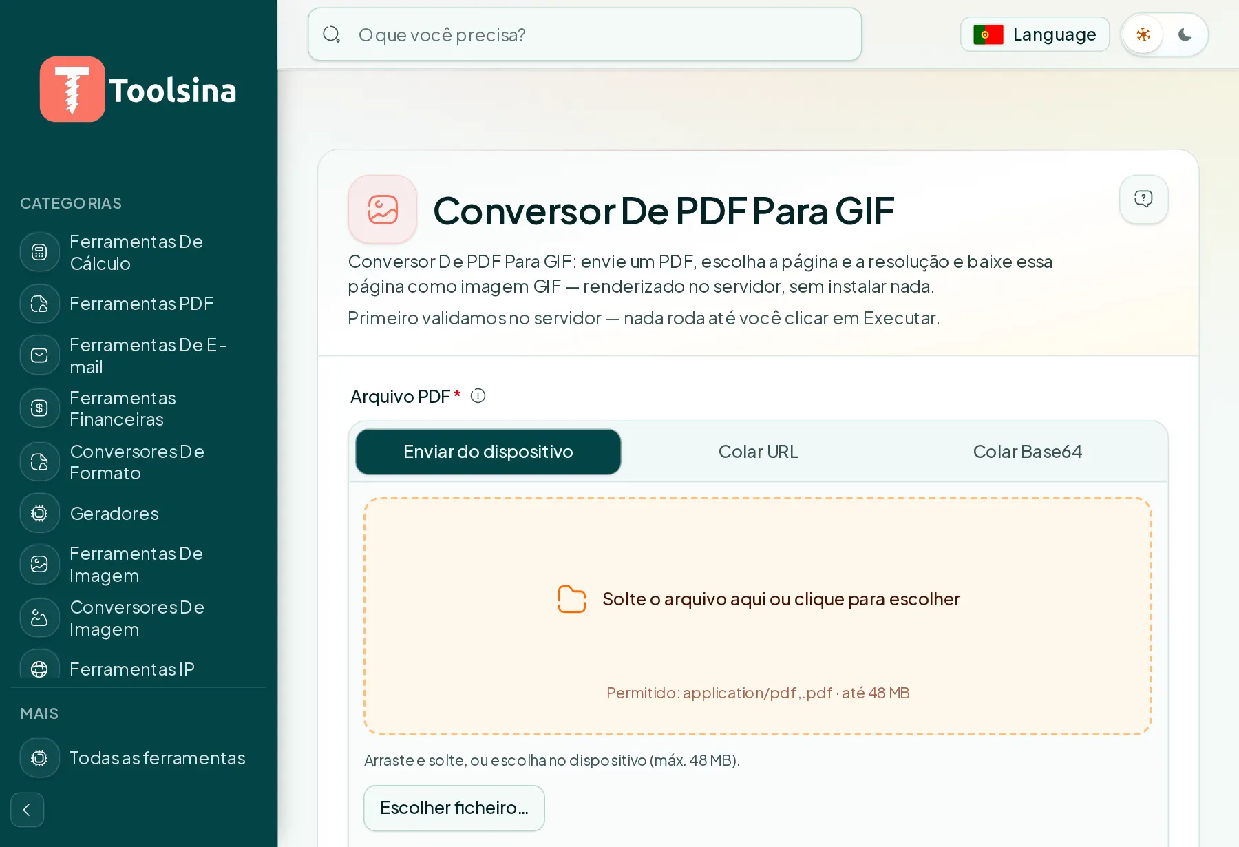 Abra a ferramenta e envie seu arquivo — Como converter um PDF em GIF (grátis, online)
