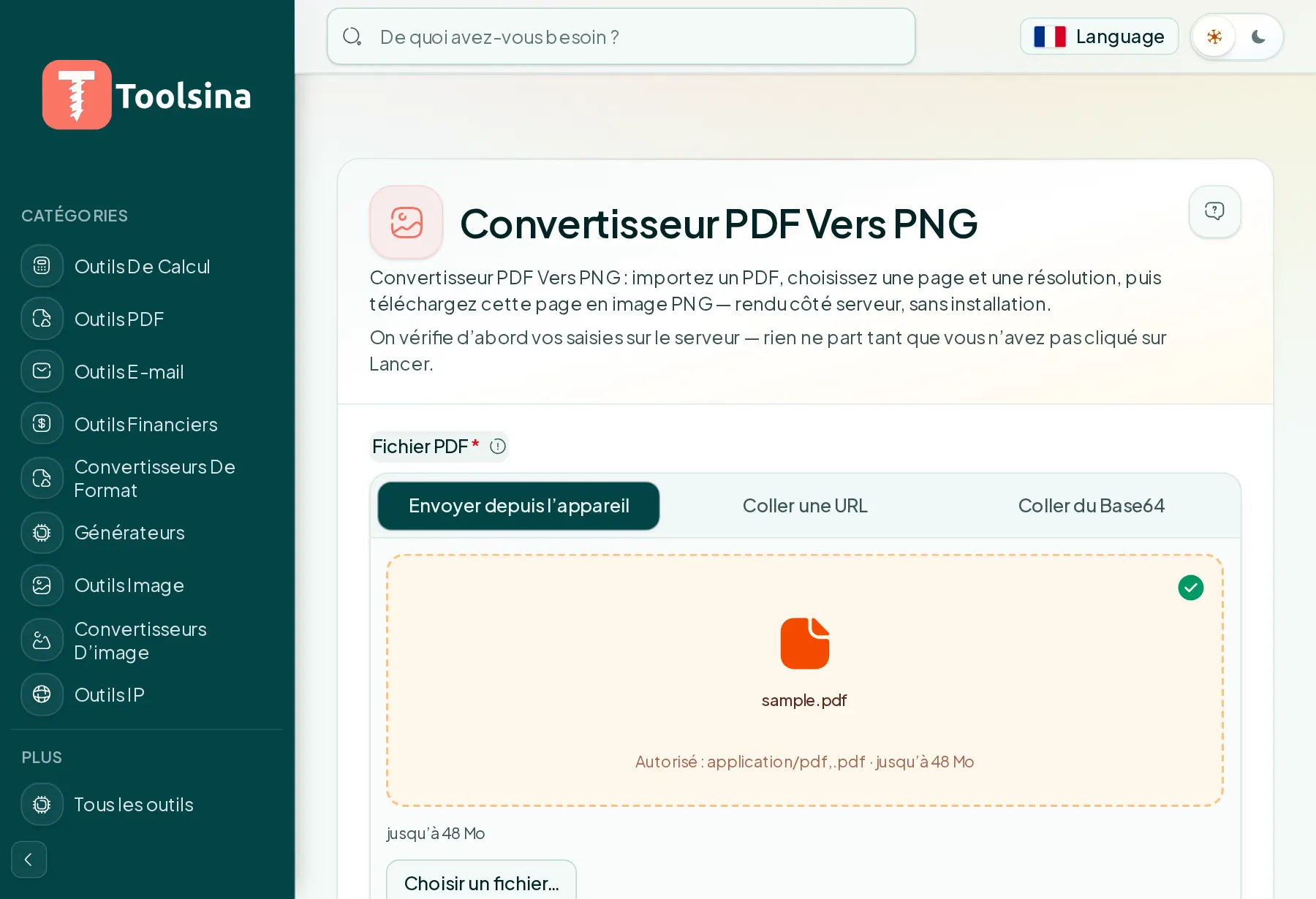Vérifiez votre fichier et réglez les options — Comment convertir une page PDF en image (PNG ou JPG)