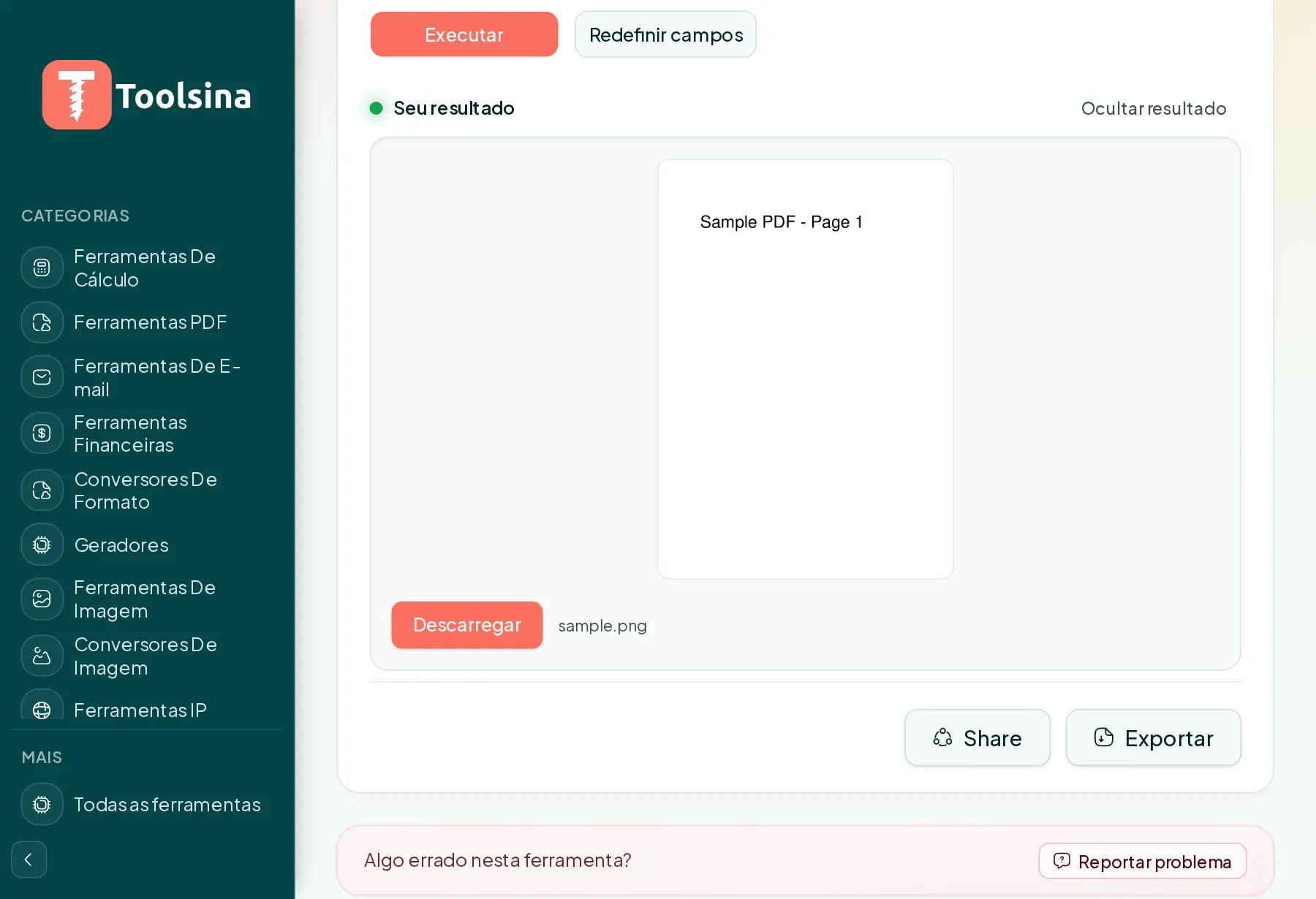 Execute e baixe seu resultado — Como converter uma página de PDF em imagem (PNG ou JPG)