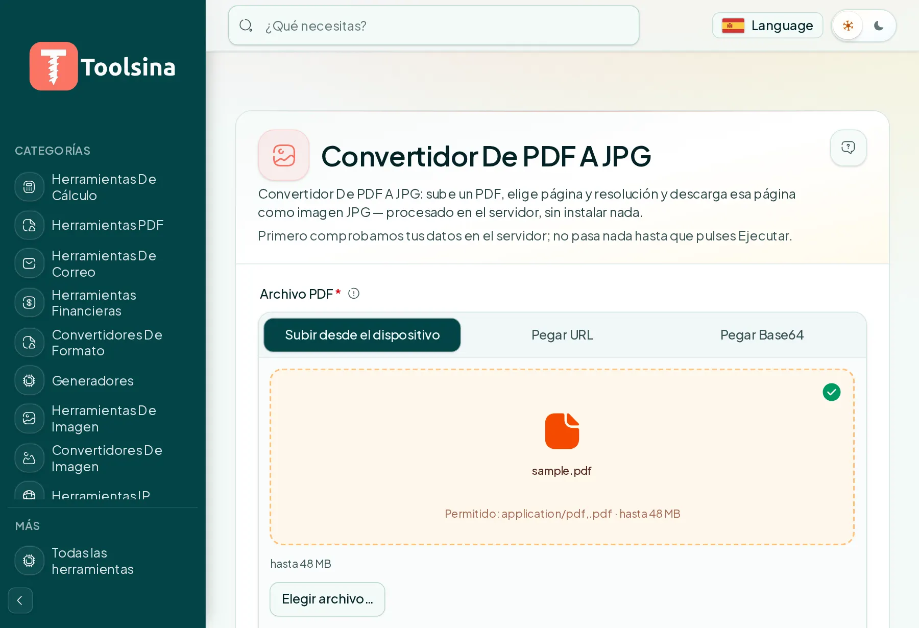 Revisa tu archivo y ajusta las opciones — Cómo convertir un PDF a JPG (gratis, en línea)