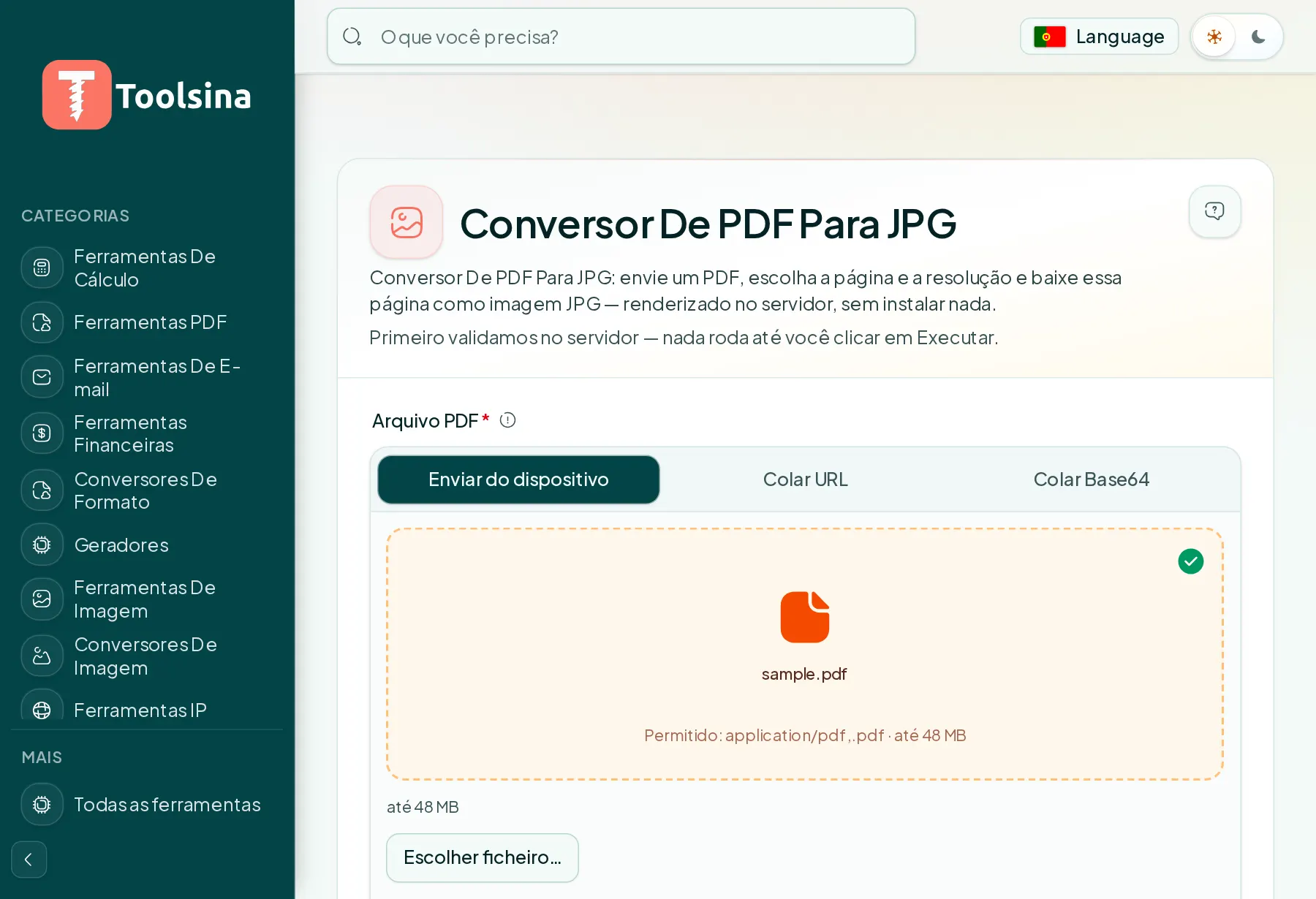 Verifique seu arquivo e ajuste as opções — Como converter um PDF em JPG (grátis, online)