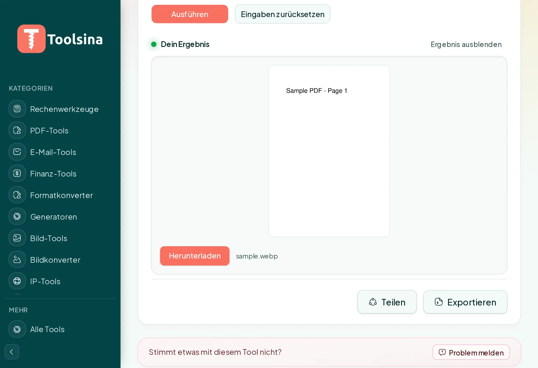 Ausführen und das Ergebnis herunterladen — PDF in WebP umwandeln (kostenlos, online)
