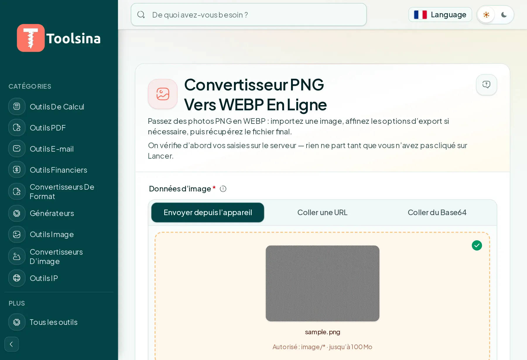 Vérifiez votre fichier et réglez les options — Comment convertir un PNG en WebP (gratuit, en ligne)
