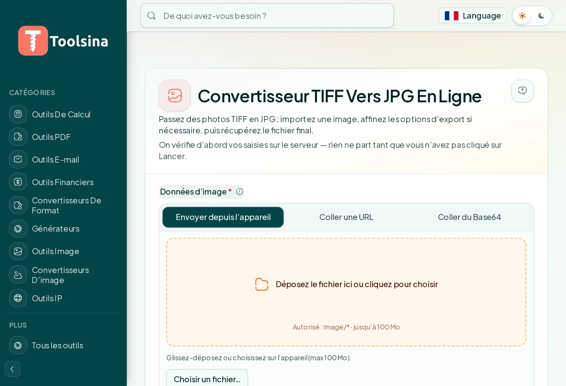 Ouvrez l’outil et importez votre fichier — Comment convertir un TIFF en JPG (gratuit, en ligne)