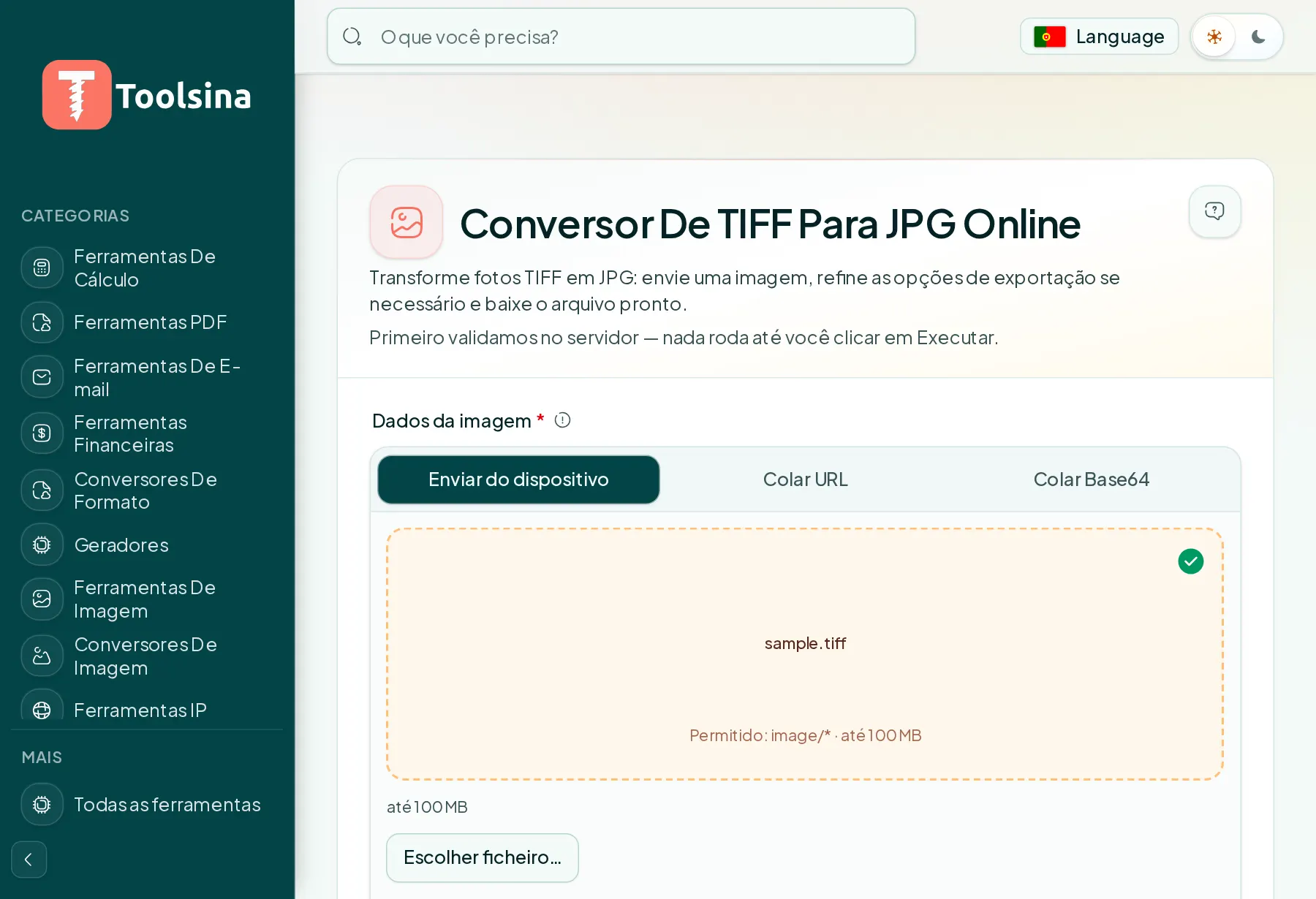 Verifique seu arquivo e ajuste as opções — Como converter TIFF para JPG (grátis, online)