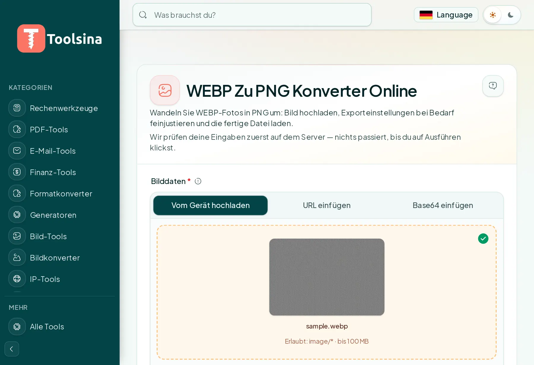 Datei prüfen und die Optionen anpassen — So konvertieren Sie WebP in PNG (kostenlos, online)