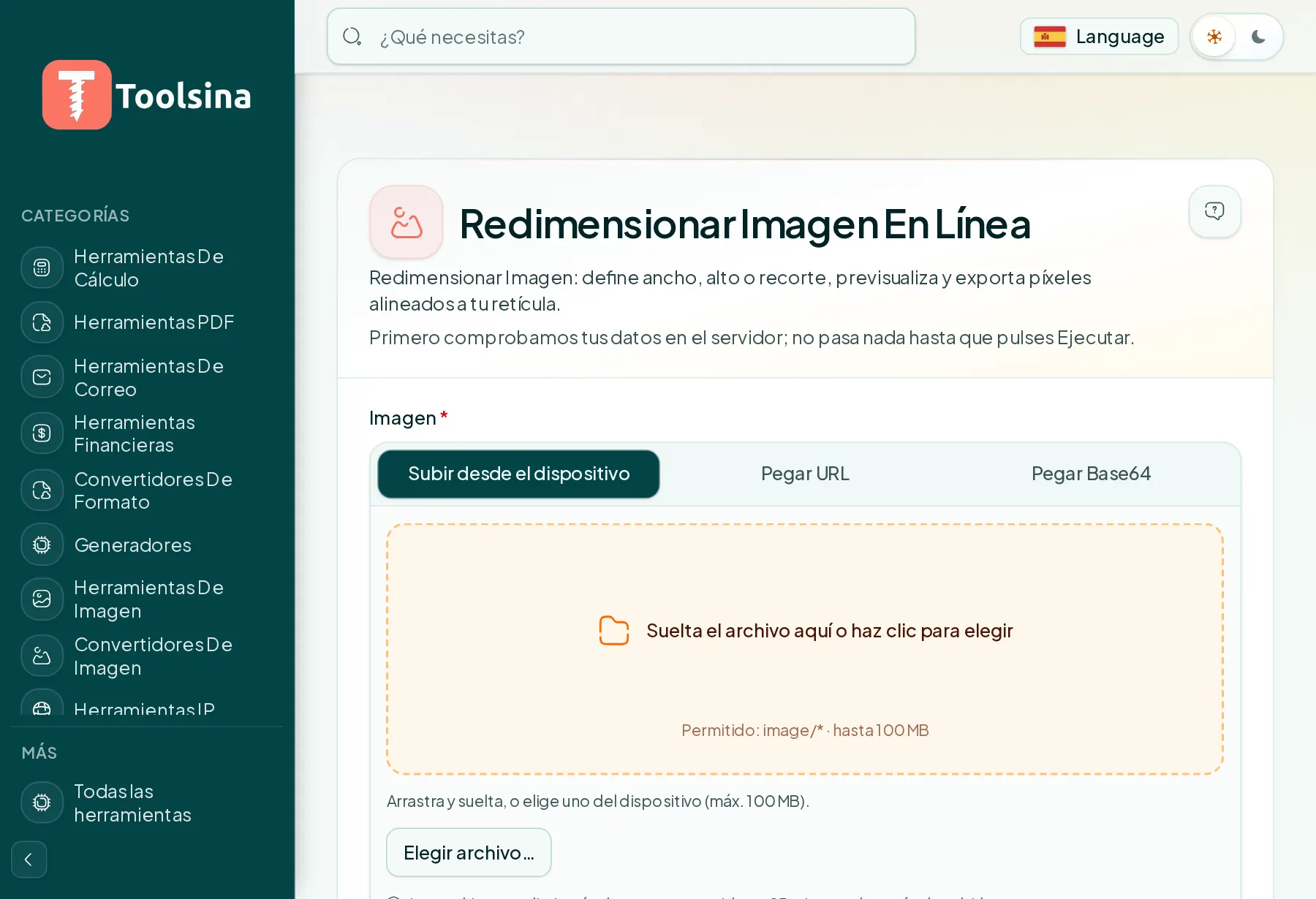 Abre la herramienta y sube tu archivo — Cómo cambiar el tamaño de una imagen (gratis, en línea)