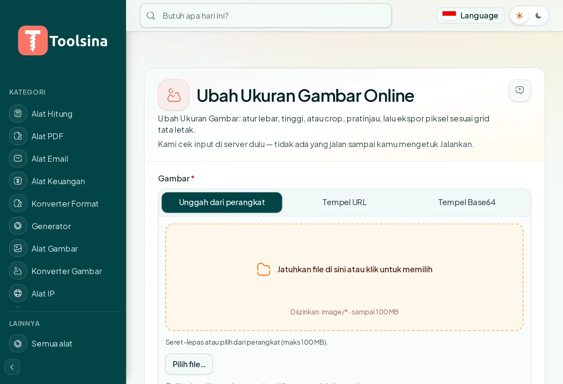 Buka alat dan unggah berkas Anda — Cara Mengubah Ukuran Gambar (Gratis, Online)