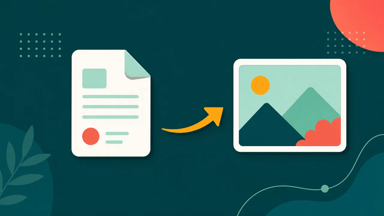 Ilustración de un documento PDF convirtiéndose en una imagen WebP